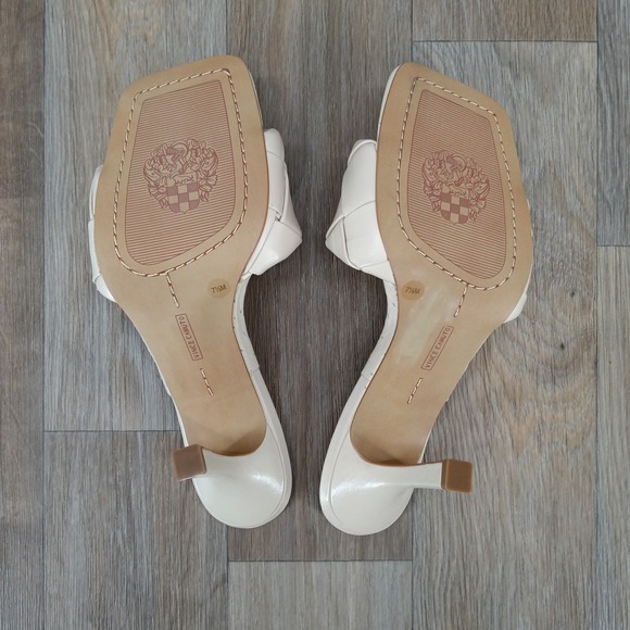 Vince Camuto Brelanie 7.5‎ Woven Leather Sandals Mules Square Toe Heels Beige - Picture 8 of 10